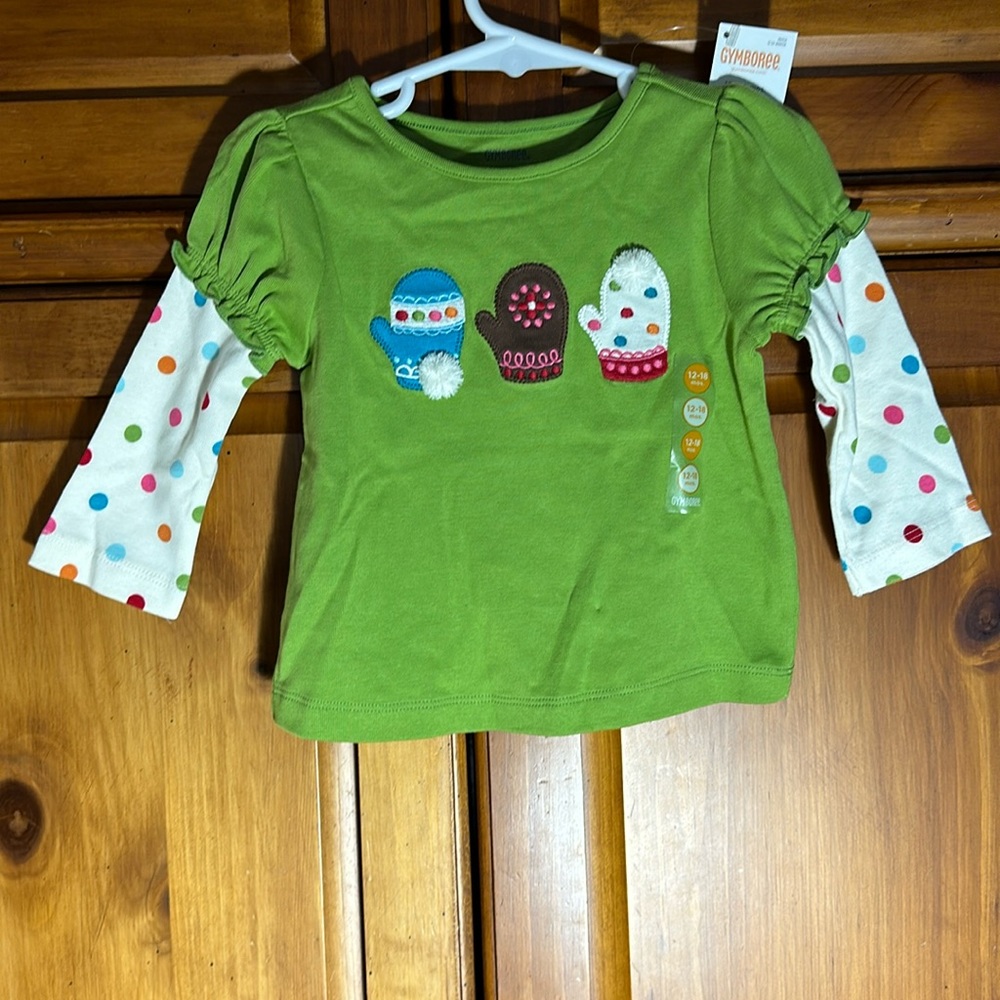 NWT Gymboree Toddler Green Colorful Long Sleeve Winter Mitten Shirt
